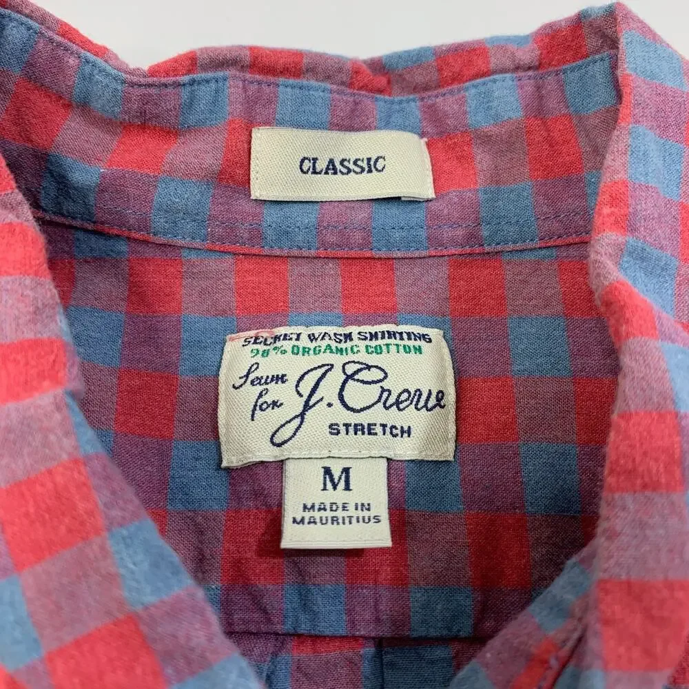 J Crew Shirt Mens M Medium Red Blue Secret Wash Classic Stretch Gingham Check